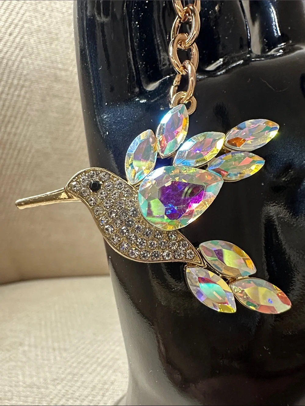 Iridescent Hummingbird Keychain - Gold & Multi-Color - Picture 2 of 6